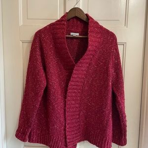 Large red open cardigan